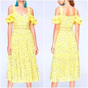 OPT Restina floral print pleated A-line yellow floral midi dress